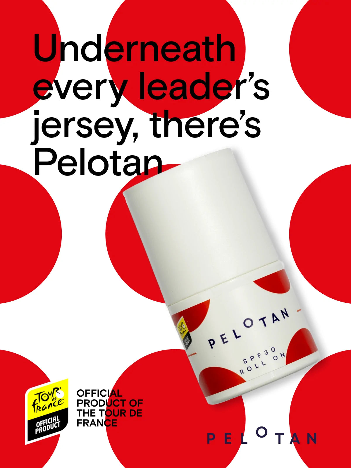 PELOTAN sunscreen bottle with red circles and text on a white background