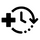 Icon of a clock with a plus sign, to suggest acceleration of athletic recovery.