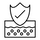 Icon of a shield with a check mark above water droplets, indicating sweat and water resistance