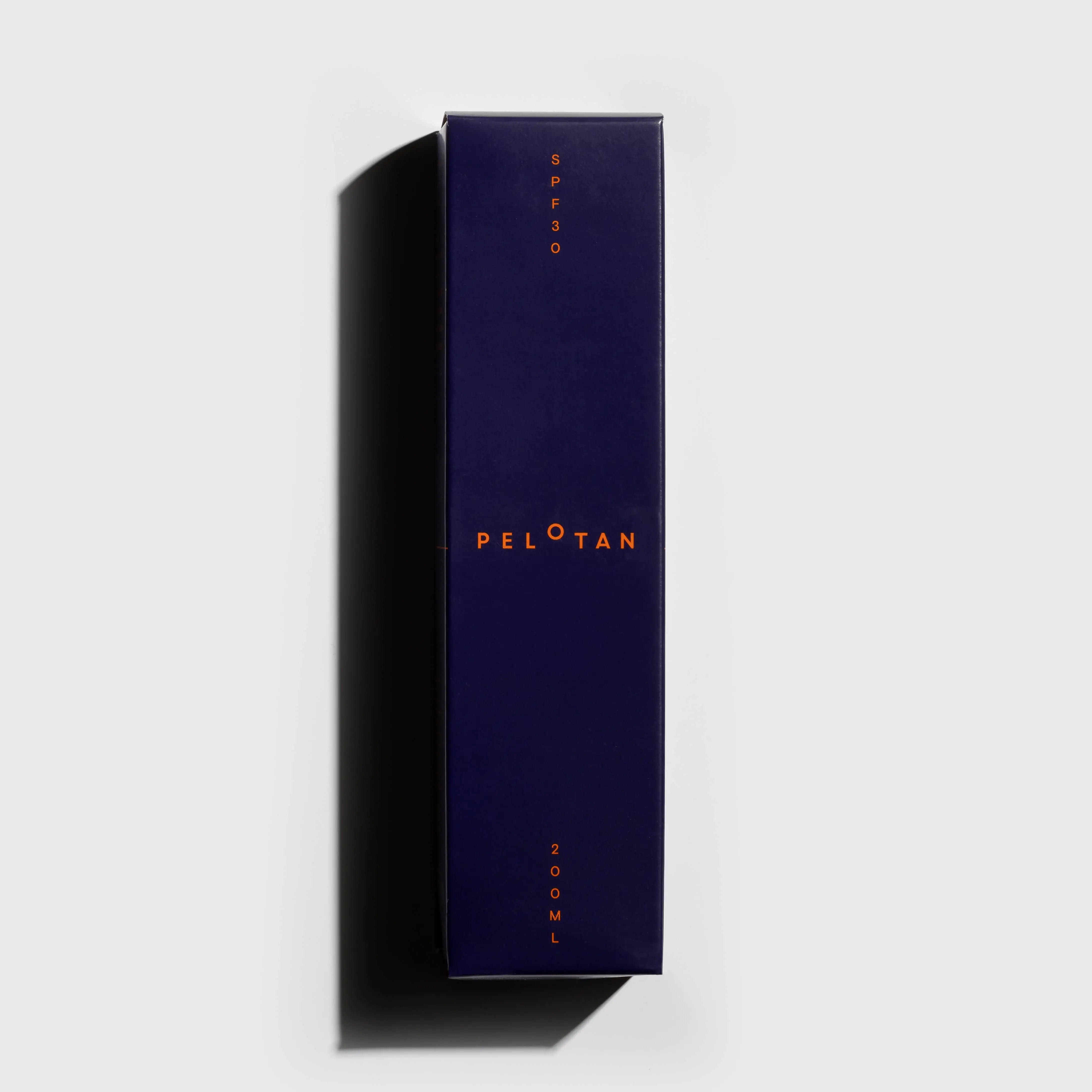 A blue Pelotan branded box containing a 200ml bottle of Pelotan Sun Protection