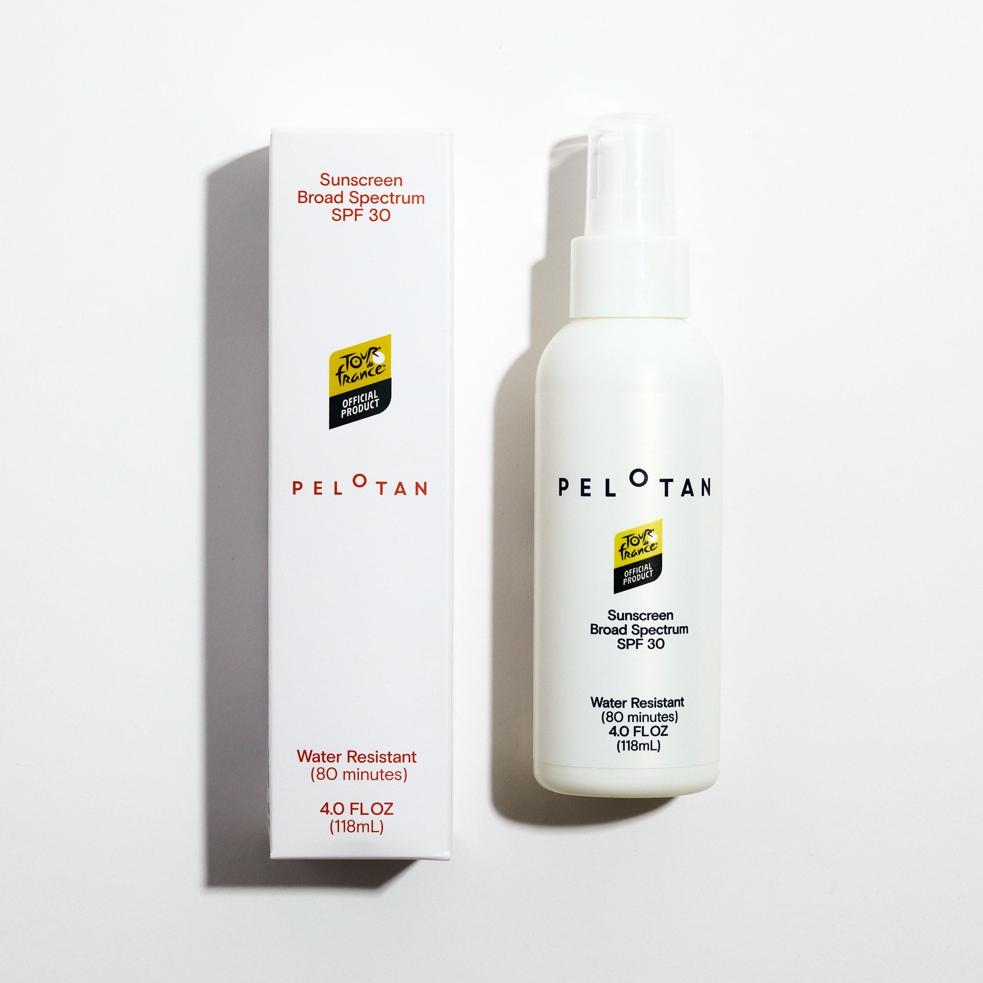 Peloton sunscreen bottle and packaging on a white background