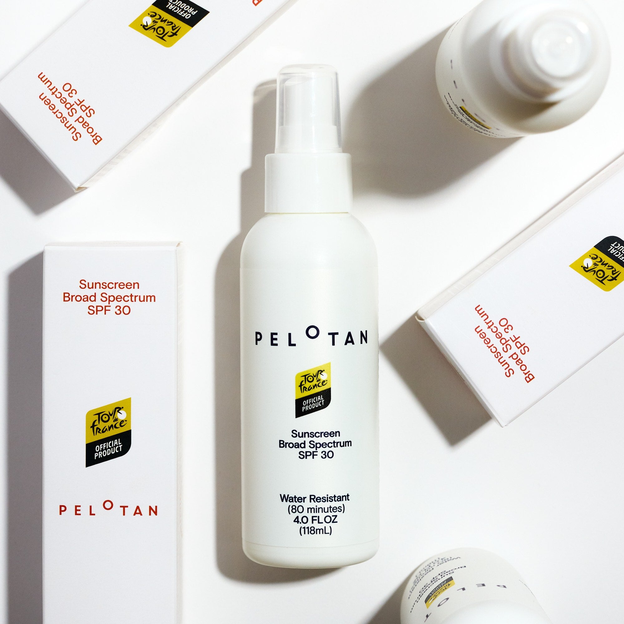 PELOTAN sunscreen bottle with packaging on a white background