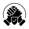 Logo with a hand holding a shield, symbolizing protection or safety.